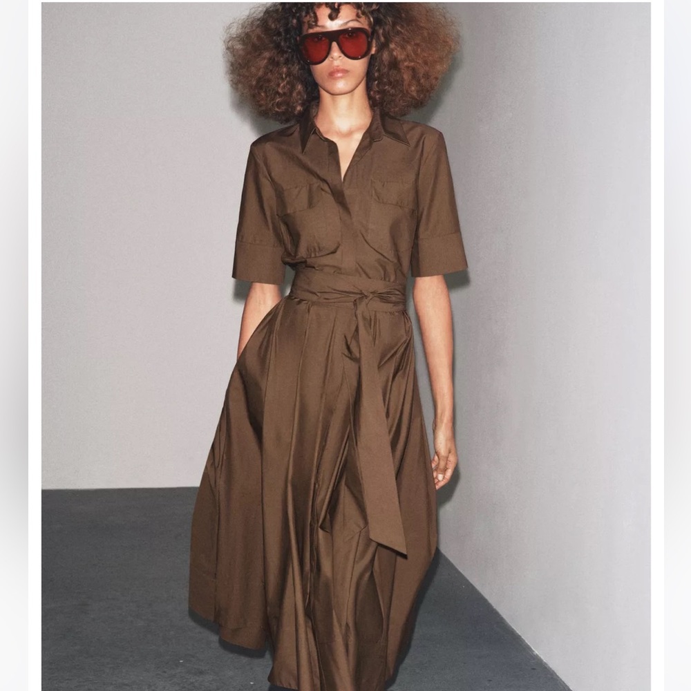 Zara NWT ZW Collection brown poplin dress 2640/259